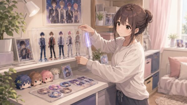 アクスタやぬいを棚に飾った推し活グッズの見せる収納