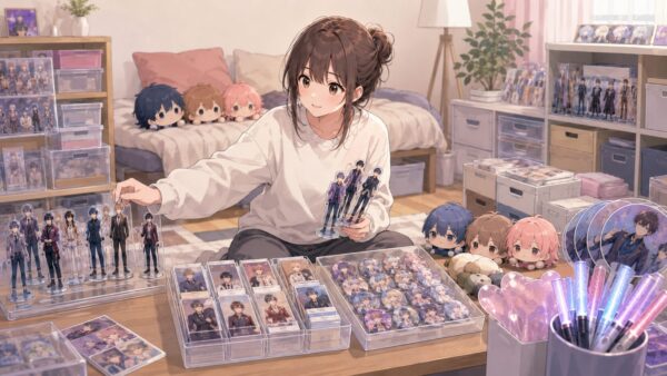 トレカや缶バッジをファイルと収納ボックスで保管する推し活グッズ収納