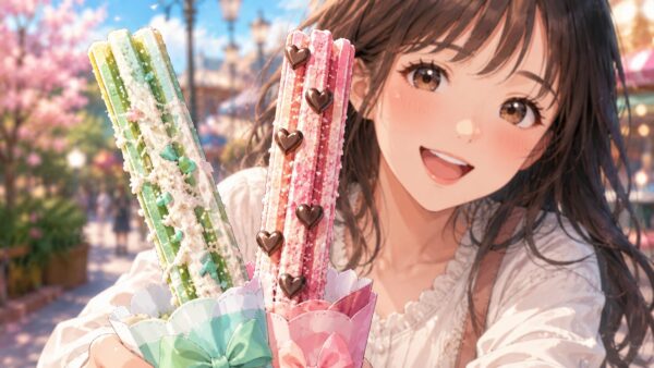 ポッピングシャワー風とラブポーション風の2種類のチュリトスを並べたかわいい限定スイーツ