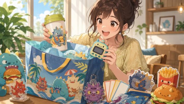 ポケモン夏マック風サマーチャンスバッグを開封する日本人女性